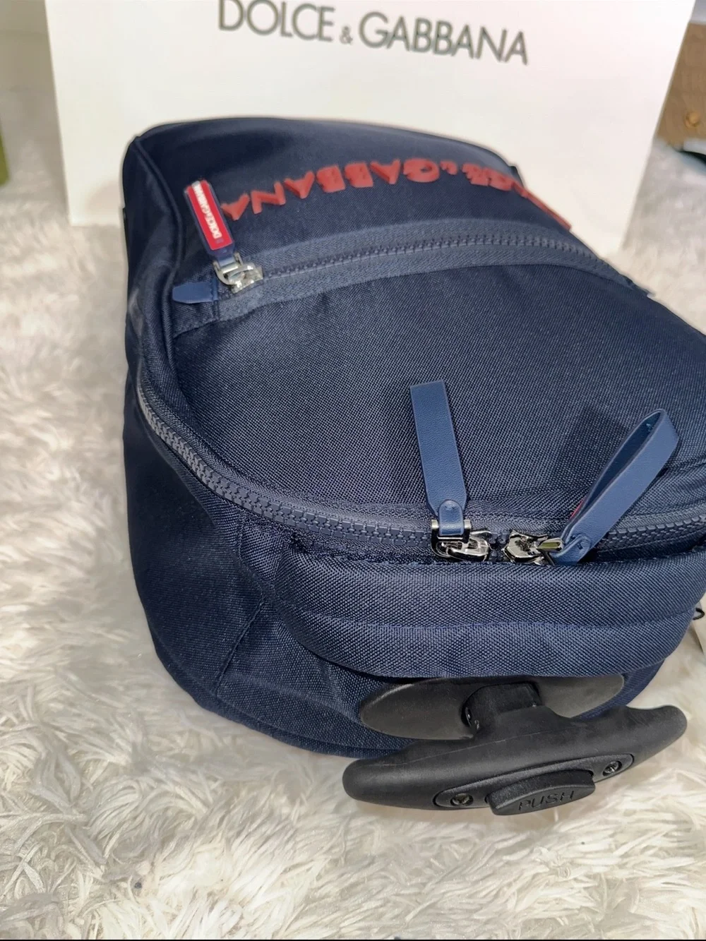 Dolce & Gabbana Navy Rolling Backpack with Red Logo